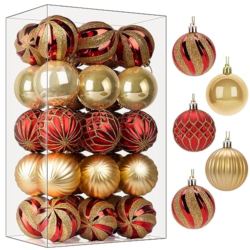 SHareconn 30ct 236 Inch Christmas Tree Balls Ornaments Colored Shatterproof Plastic Decorative Baubles Decorations for Xmas Tree Decor Holiday Party Wedding Decoration Red Gold 60mm