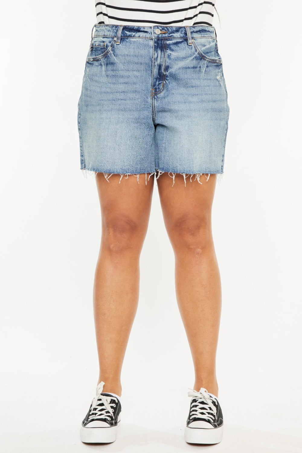 Kancan Full Size Raw Hem High Waist Denim Shorts