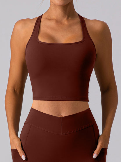 Square Neck Racerback Cropped Tank Brown