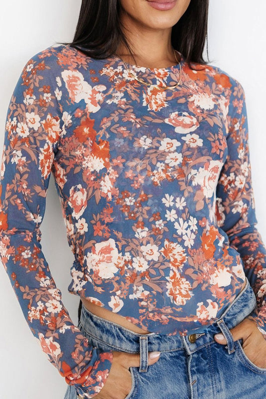 Floral Round Neck Long Sleeve T-Shirt Mauve