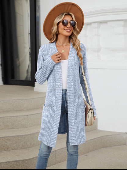 Open Front Long Sleeve Cardigan Light Blue