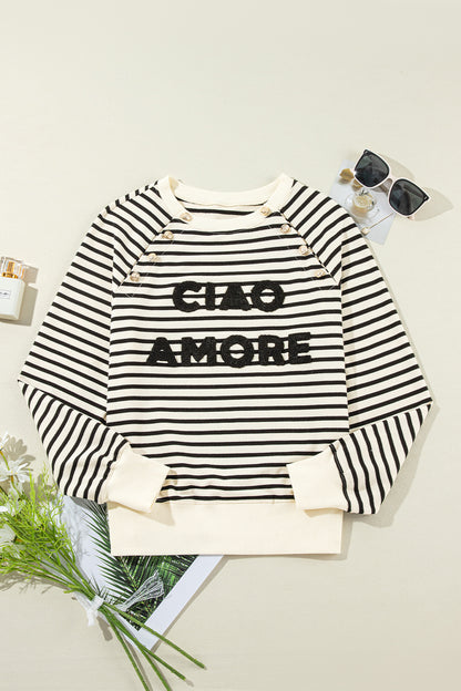 Back-to-School Striped Button Sweatshirt