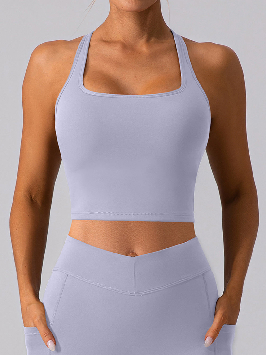 Square Neck Racerback Cropped Tank Light Blue