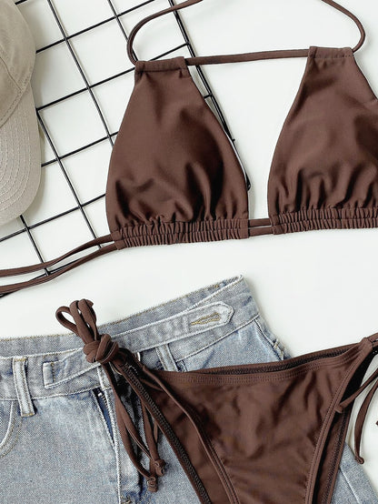 Ruched Halter Bikini Set