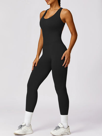 Cutout Racerback Active Jumpsuit Black