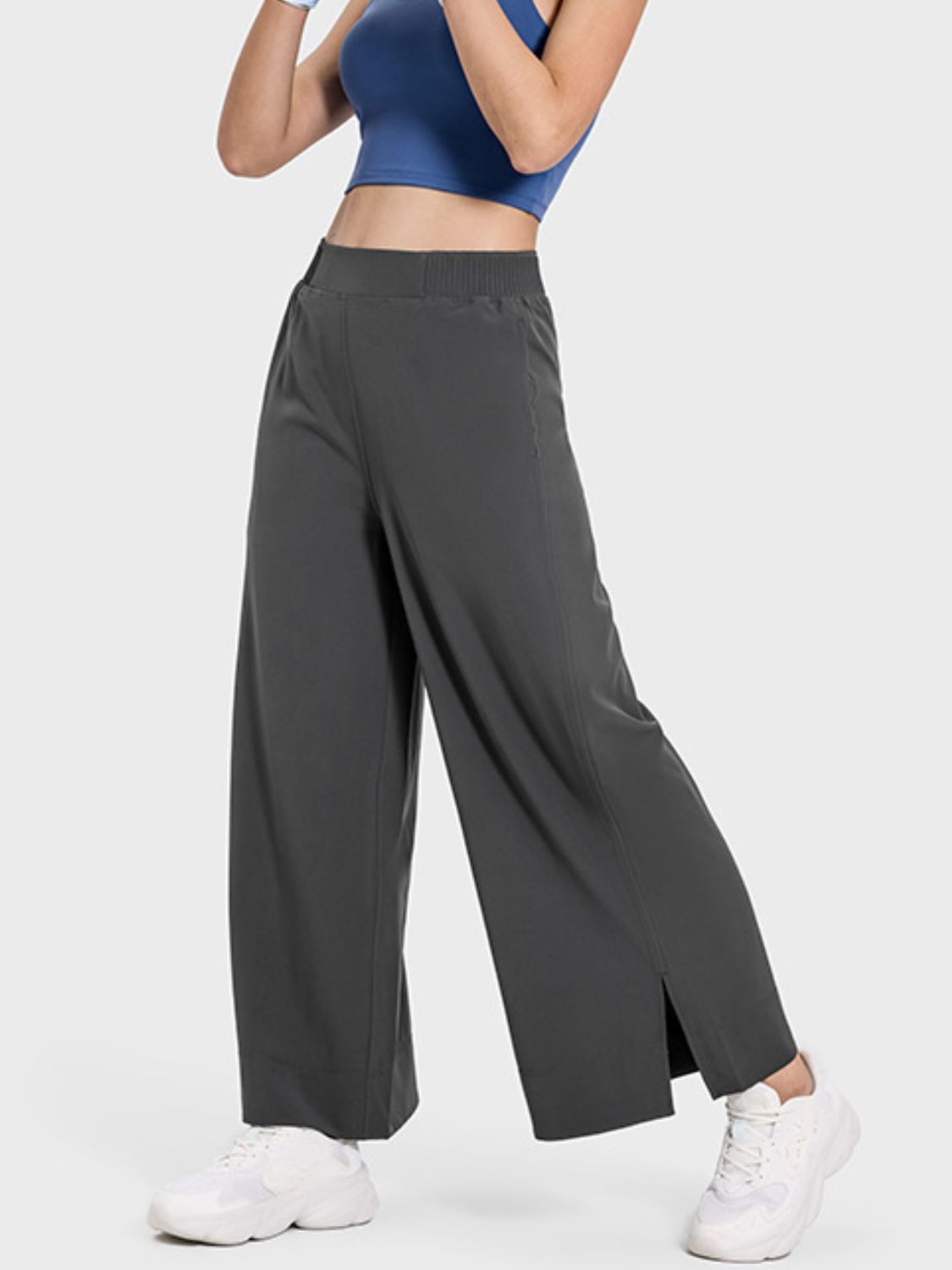 Slit Wide Leg Active Pants Dark Gray