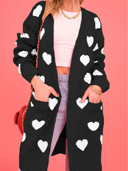 Heart Open Front Long Sleeve Cardigan