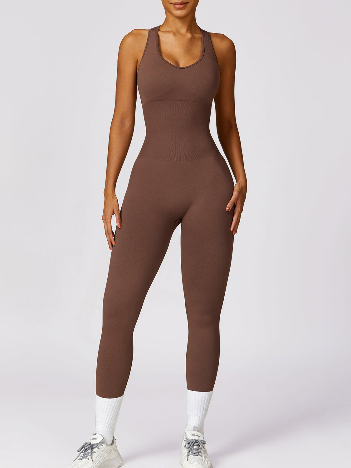 Cutout Racerback Active Jumpsuit Brown