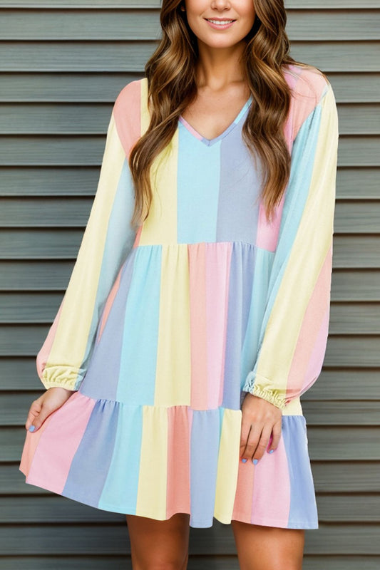 Cute Color Block Dress for School Light Blue