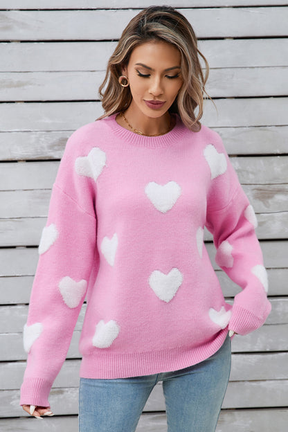 Angel Wings Heart Round Neck Long Sleeve Sweater White