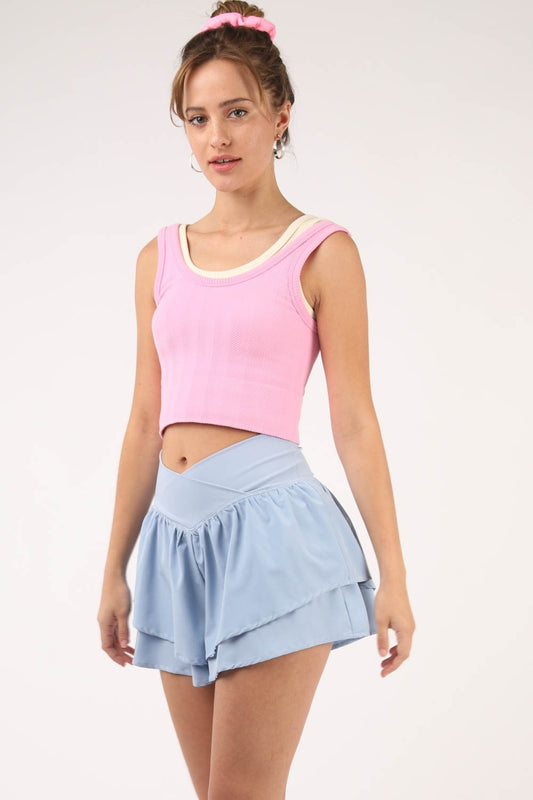 VERY J V-Shaped High Waist Layered Active Shorts Sky