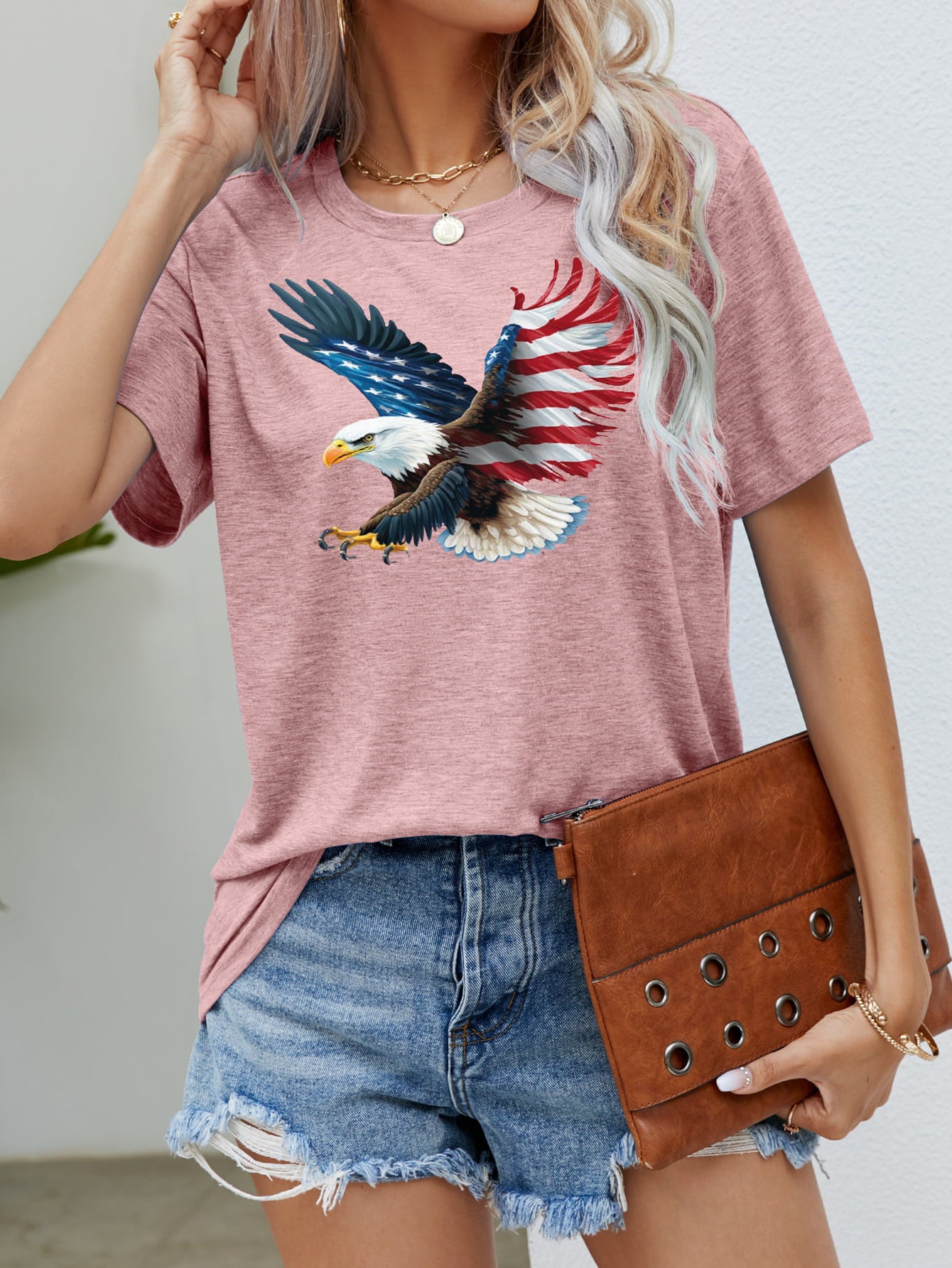 US Flag Eagle Graphic Tee Blush Pink