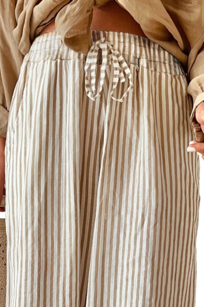 Pocketed Striped Wide Leg Pants