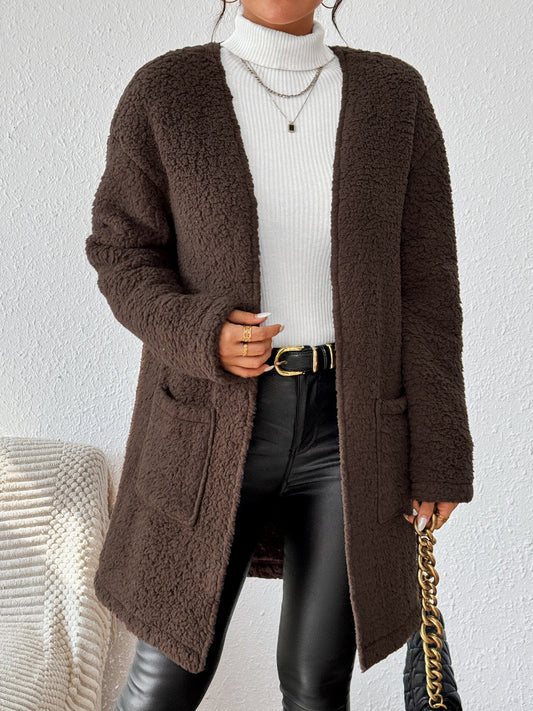 Open Front Long Sleeve Winter Coat Chocolate