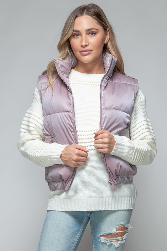 Snobbish Fine Fur Lining Quilted Vest Dark Rose