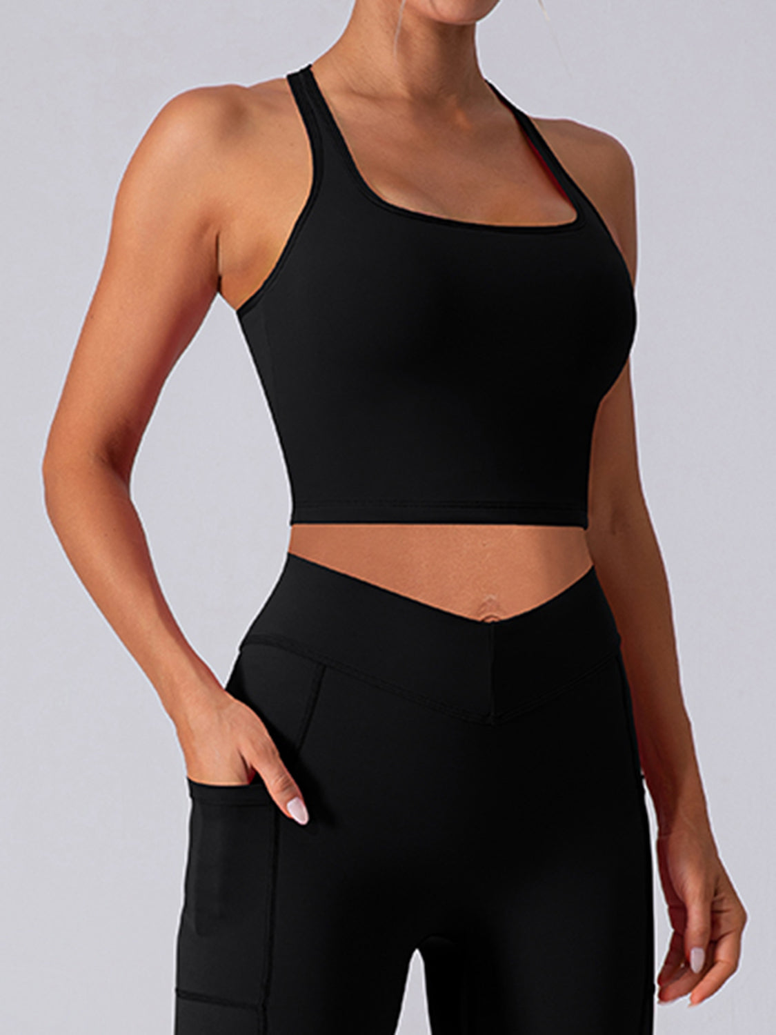 Square Neck Racerback Cropped Tank Black