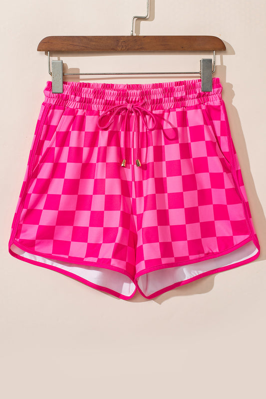 Drawstring Checkered Shorts with Pockets Hot Pink