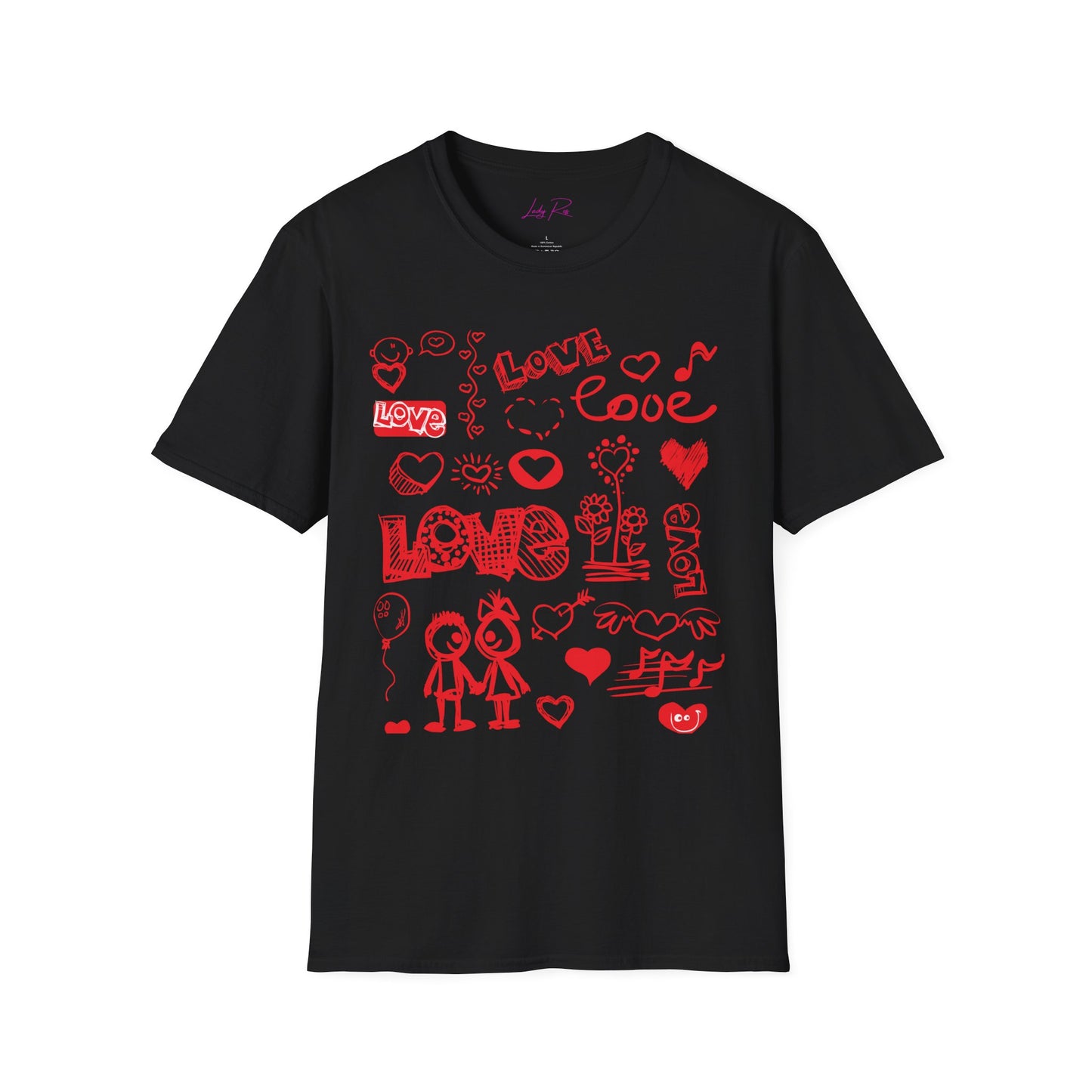 Playful Love Doodle Women’s T-Shirt – Valentine’s Day Edition Black