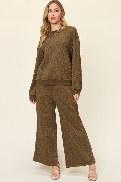 Textured Lounge Set with Drawstring Pants Taupe