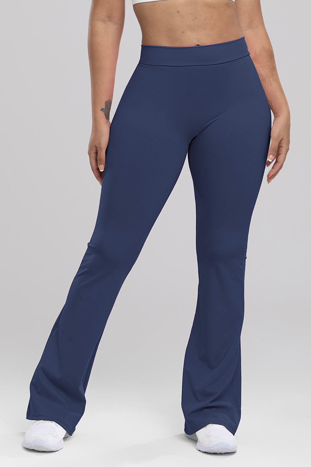 Ruched High Waist Bootcut Active Pants Dark Blue