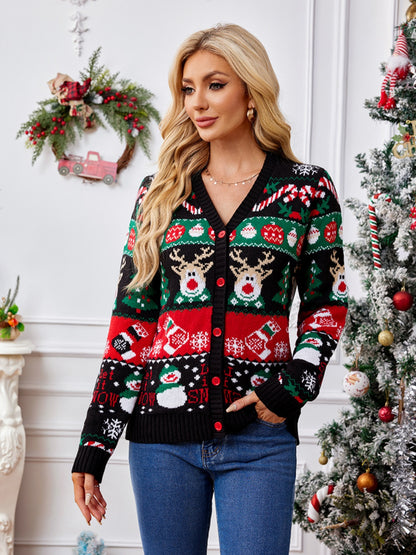 Reindeer Button Up Long Sleeve Cardigan