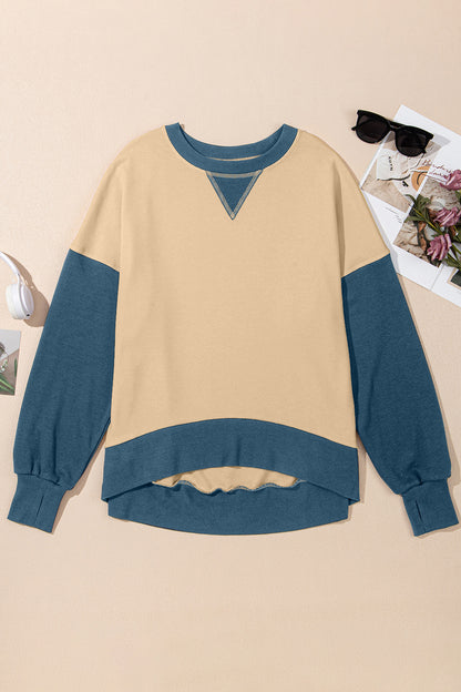 Women's Contrast Crewneck Sweatshirt Tan