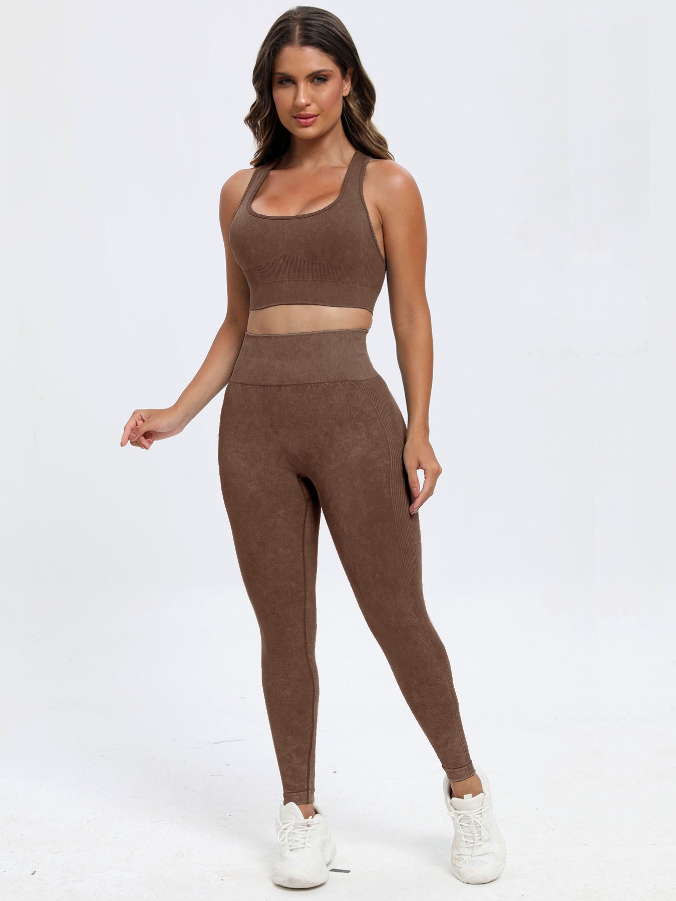 Scoop Neck Wide Strap Top and Pants Active Set Dark Brown