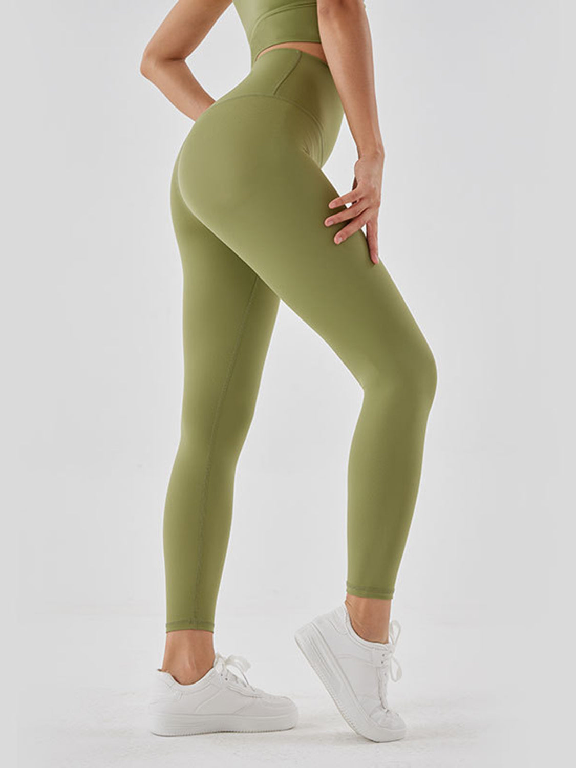 Wide Waistband Sports Leggings Matcha Green