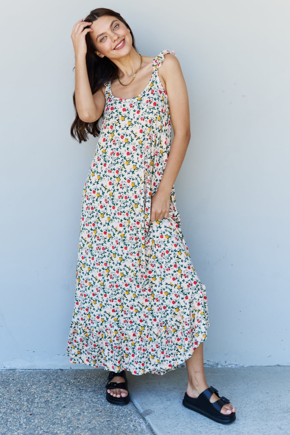 Patriotic Floral Ruffle Maxi Dress Floral