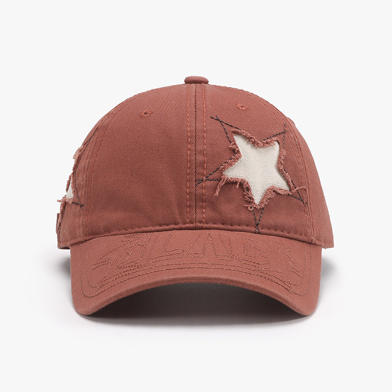 Distressed Star Raw Hem Cap for Women Rust One Size