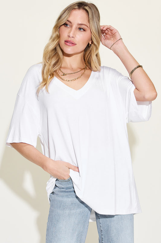 Relaxed Fit Bamboo Tee with Drop Shoulder White