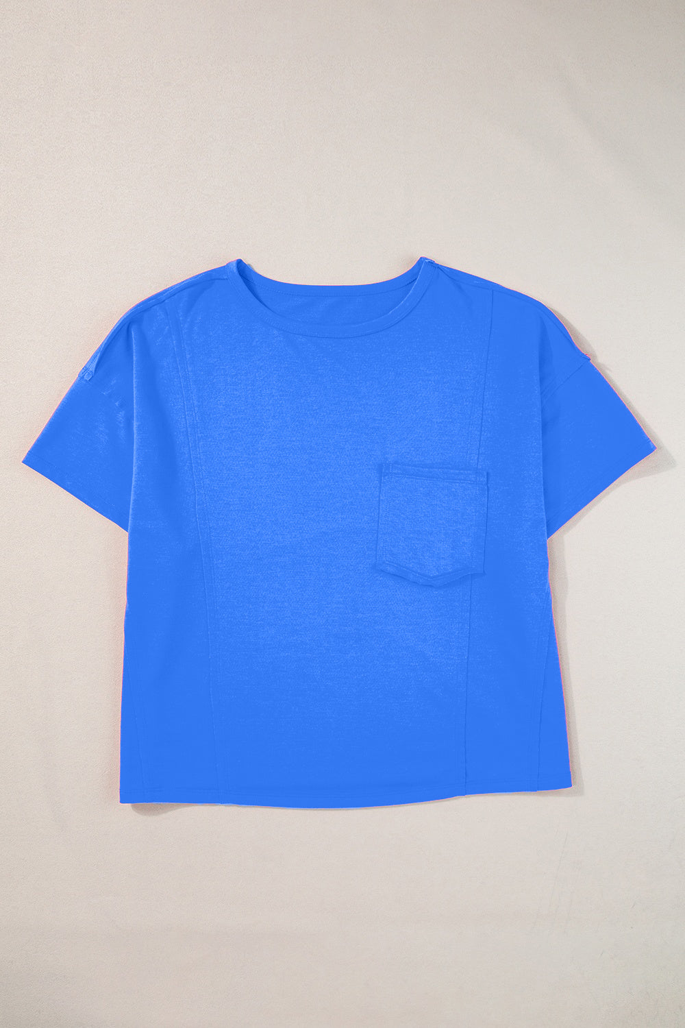 Pocketed Round Neck Short Sleeve T-Shirt Blue