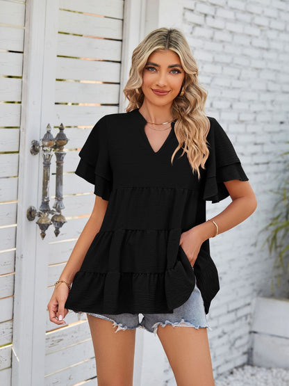 Tiered Notch Neck Blouse