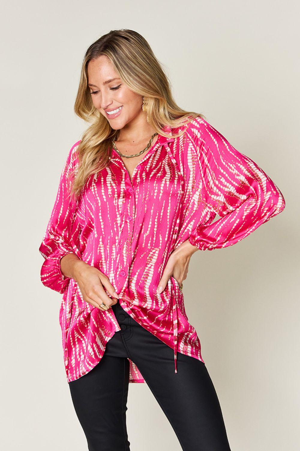 Opaque Printed Button-Up Long Sleeve Shirt