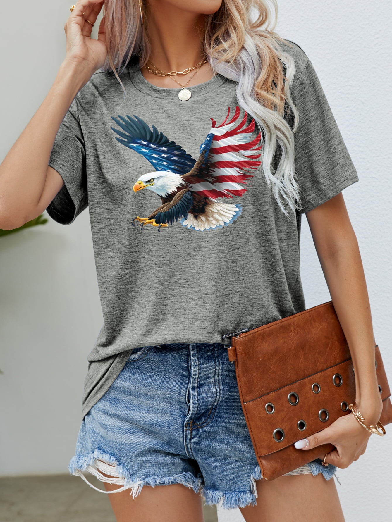 US Flag Eagle Graphic Tee Mid Gray