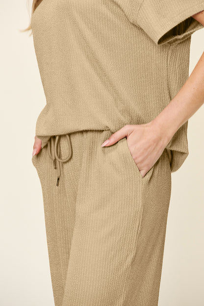 Textured Knit Top and Wide Leg Pant Set