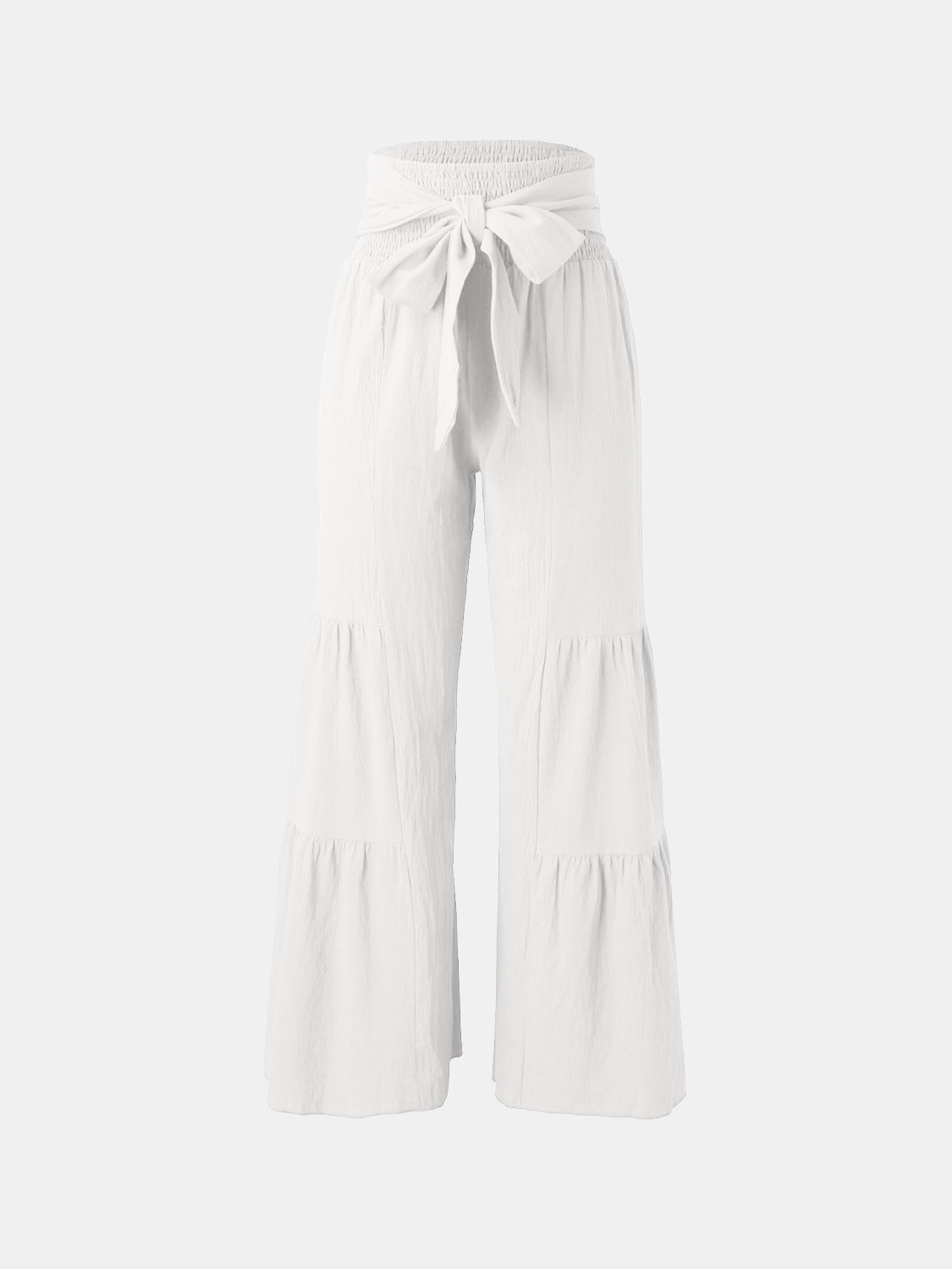 Tied Ruched Wide Leg Pants White
