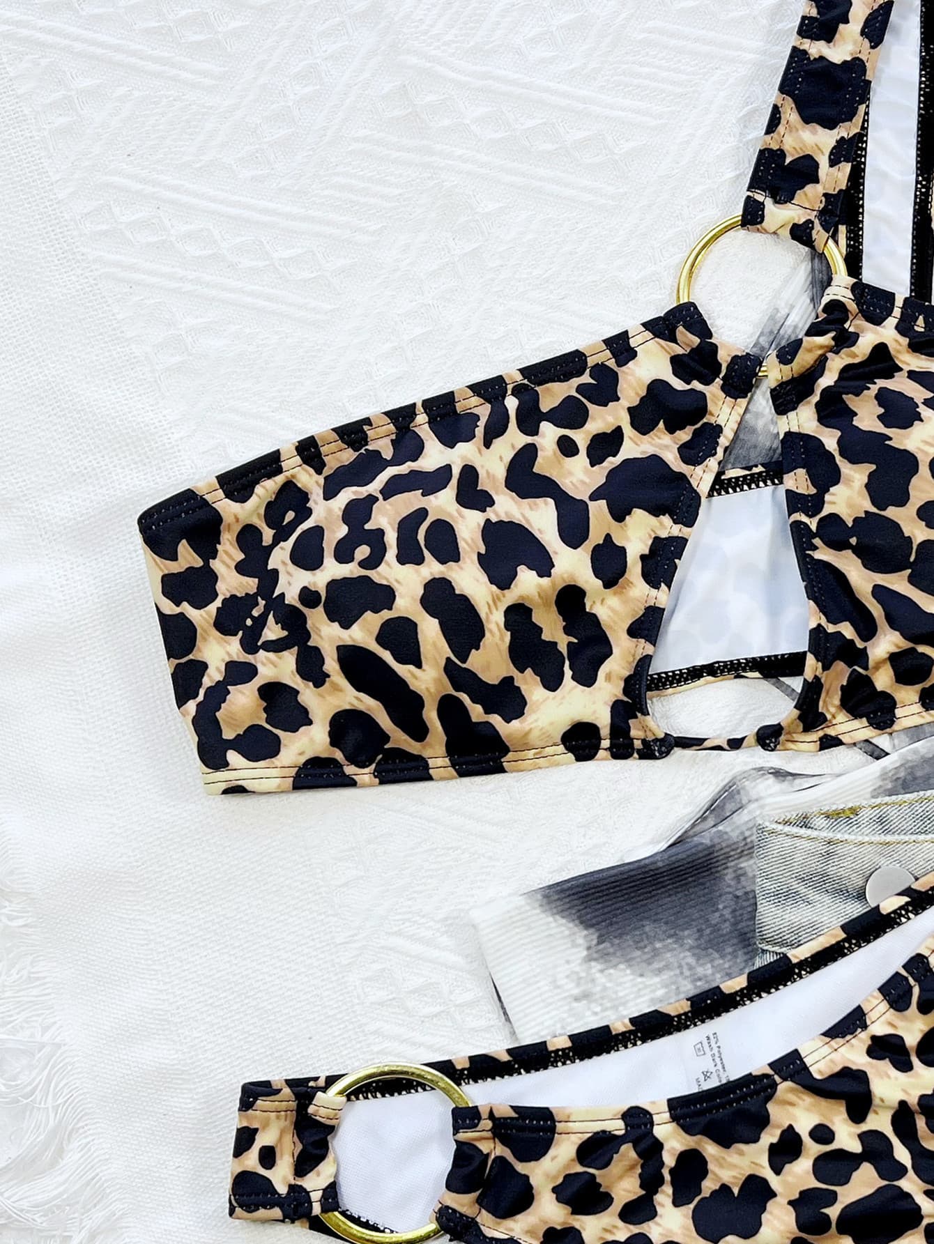 Cutout One-Shoulder Leopard Bikini Set
