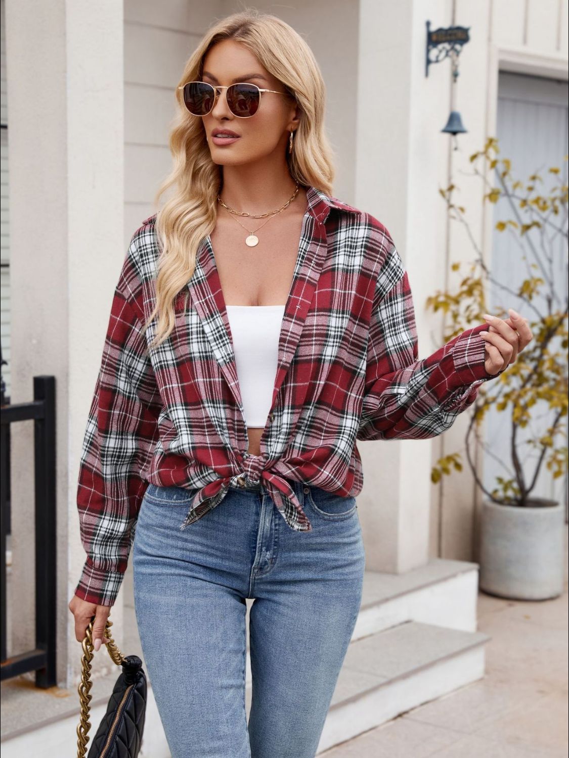 Super Soft Plaid Button-Down Burgundy