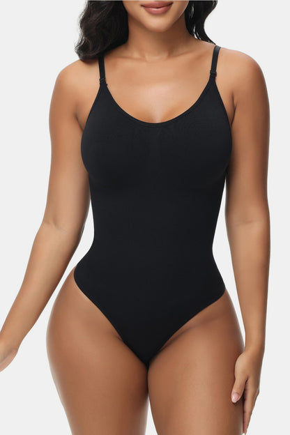 Spaghetti Strap Tummy Control Bodysuit Black Thong