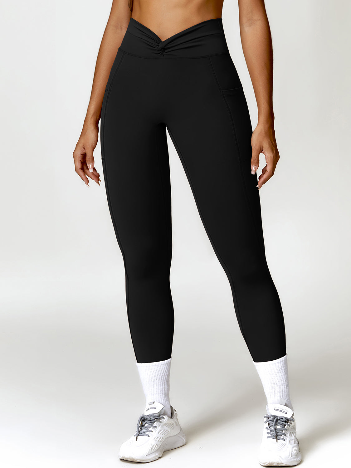 Twisted High Waist Active Pants with Pockets Black