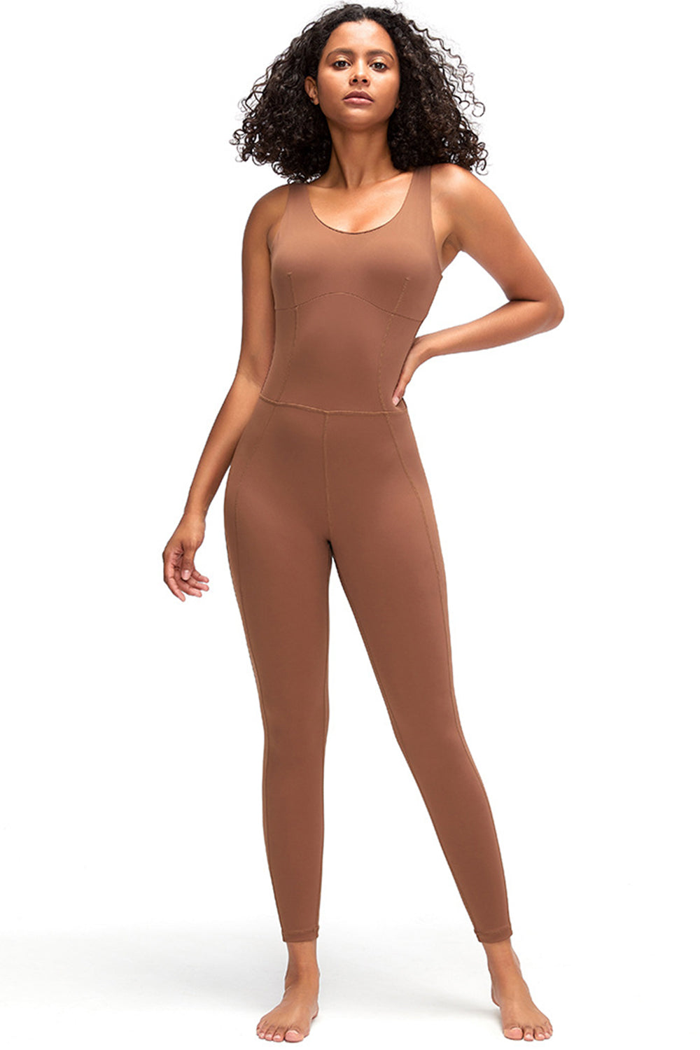 Crisscross Wide Strap Active Jumpsuit Brown