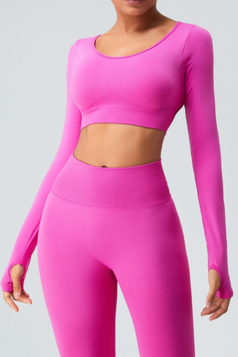 Cutout Round Neck Long Sleeve Active T-Shirt Hot Pink