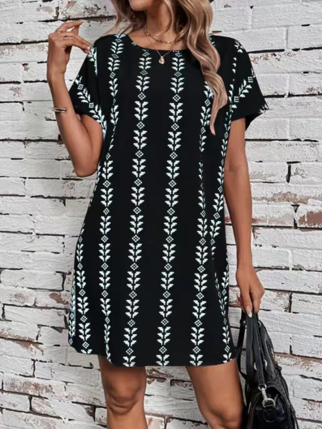 Printed Short Dress Black