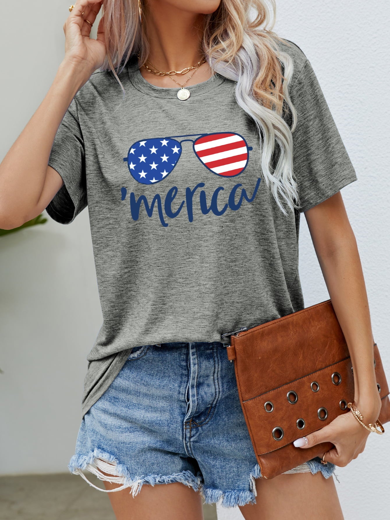 US Flag Glasses Graphic Tee Mid Gray