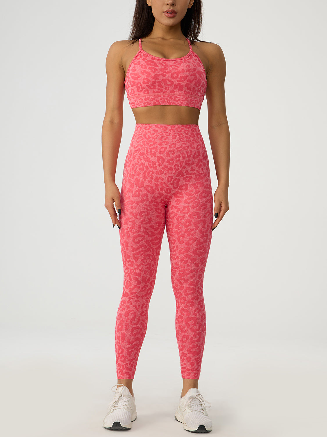 Leopard Crisscross Top and Leggings Active Set Hot Pink