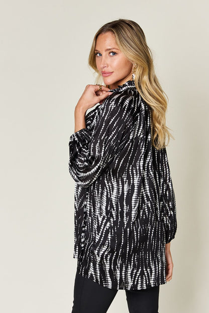 Opaque Printed Button-Up Long Sleeve Shirt