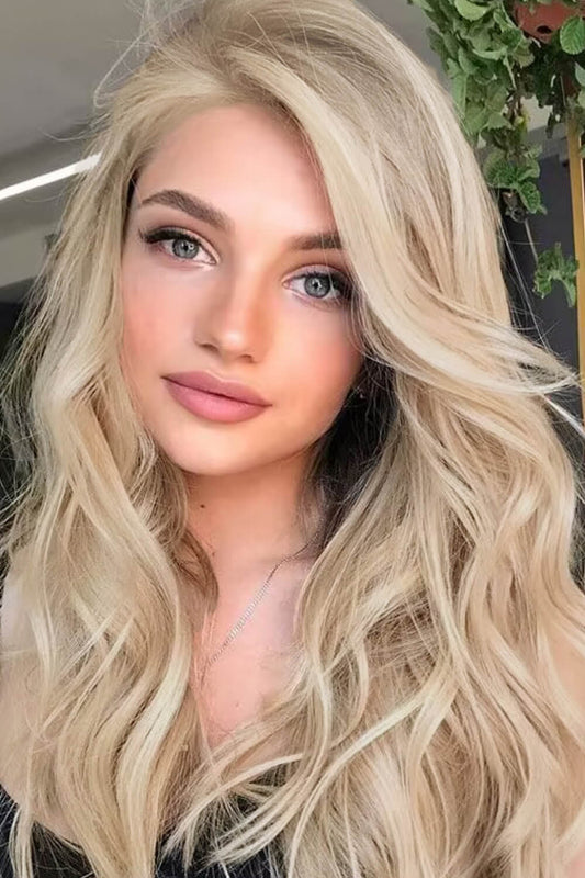 25" Long Wavy Lace Front Wig Blonde One Size
