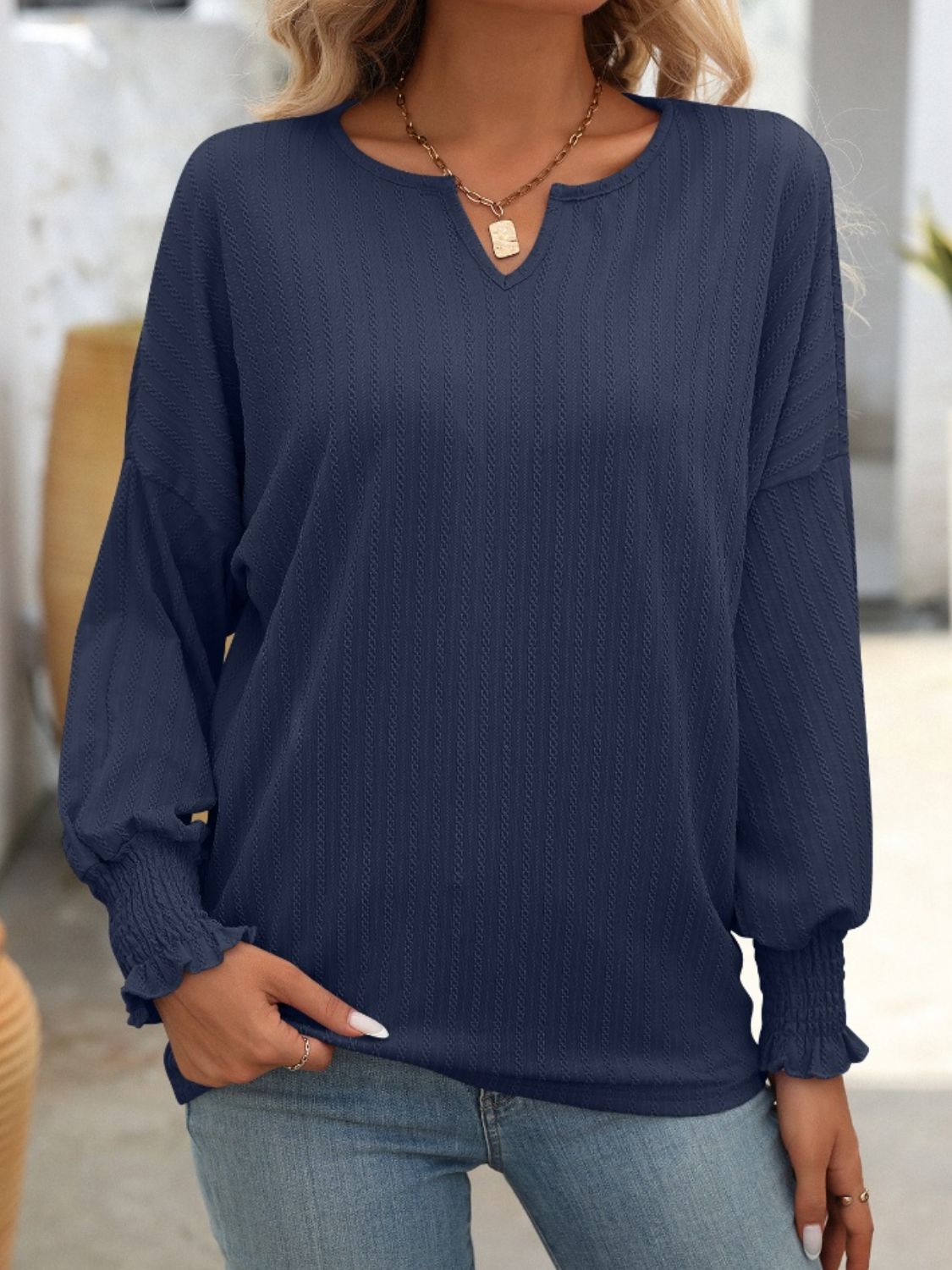 Textured Lantern Sleeve Top