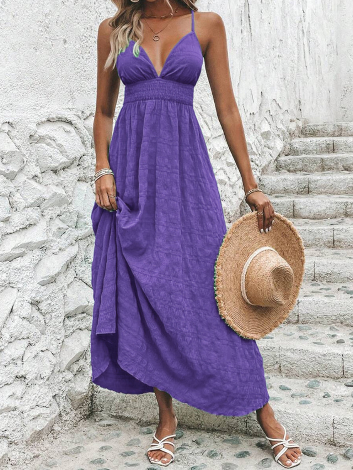 Back-to-School Flowy V-Neck Maxi Dress Purple